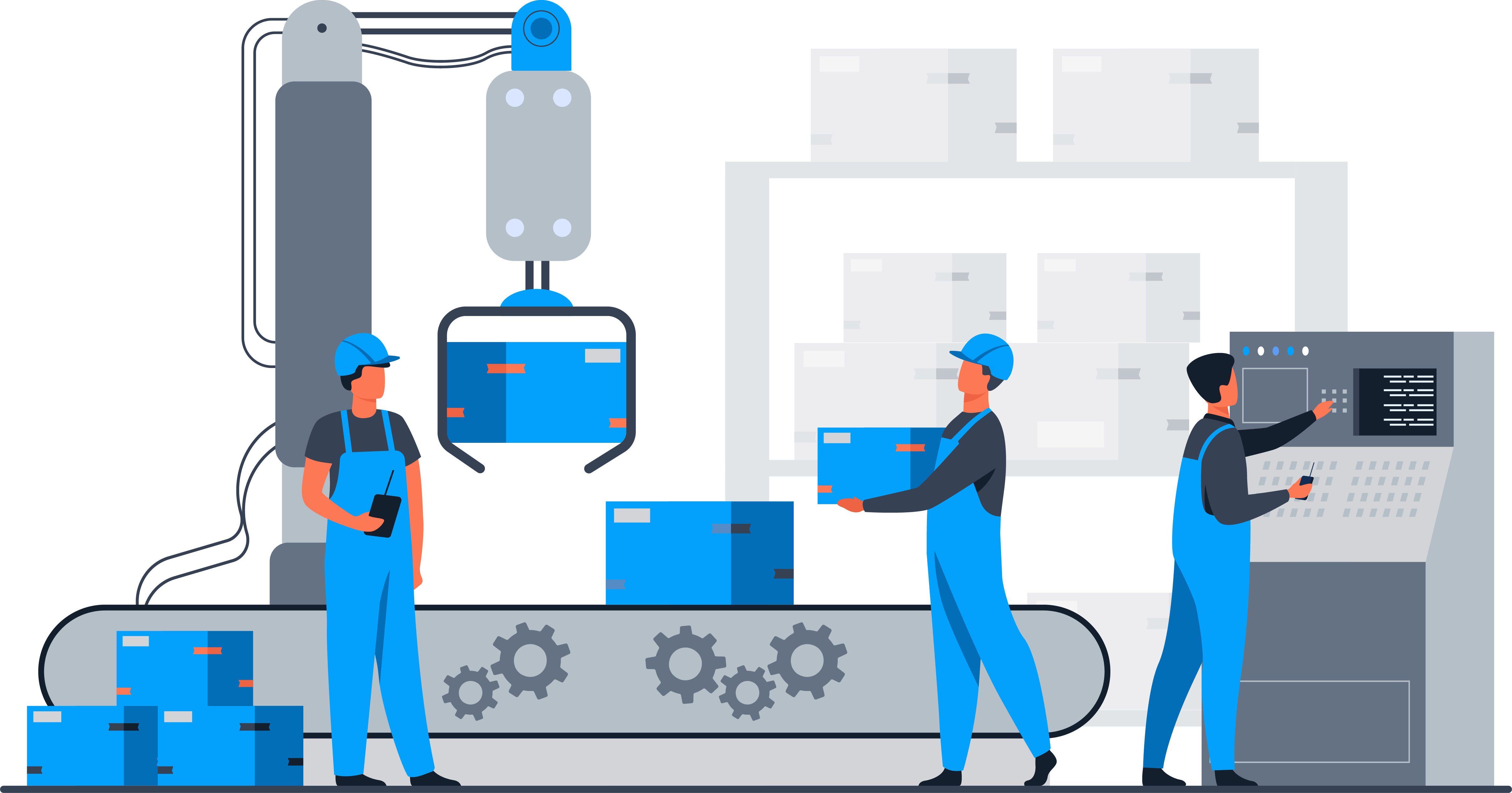 Ilustración de una línea de producción